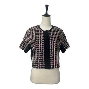 Carlisle Top Jacket Snap Front Short Sleeves Tweed Black Pink Women’s Size 10